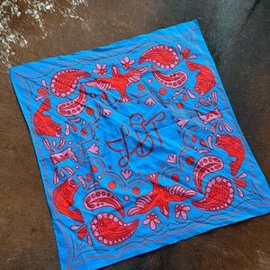 Little Bird Trucking Vibrant Blue and Red Bandana